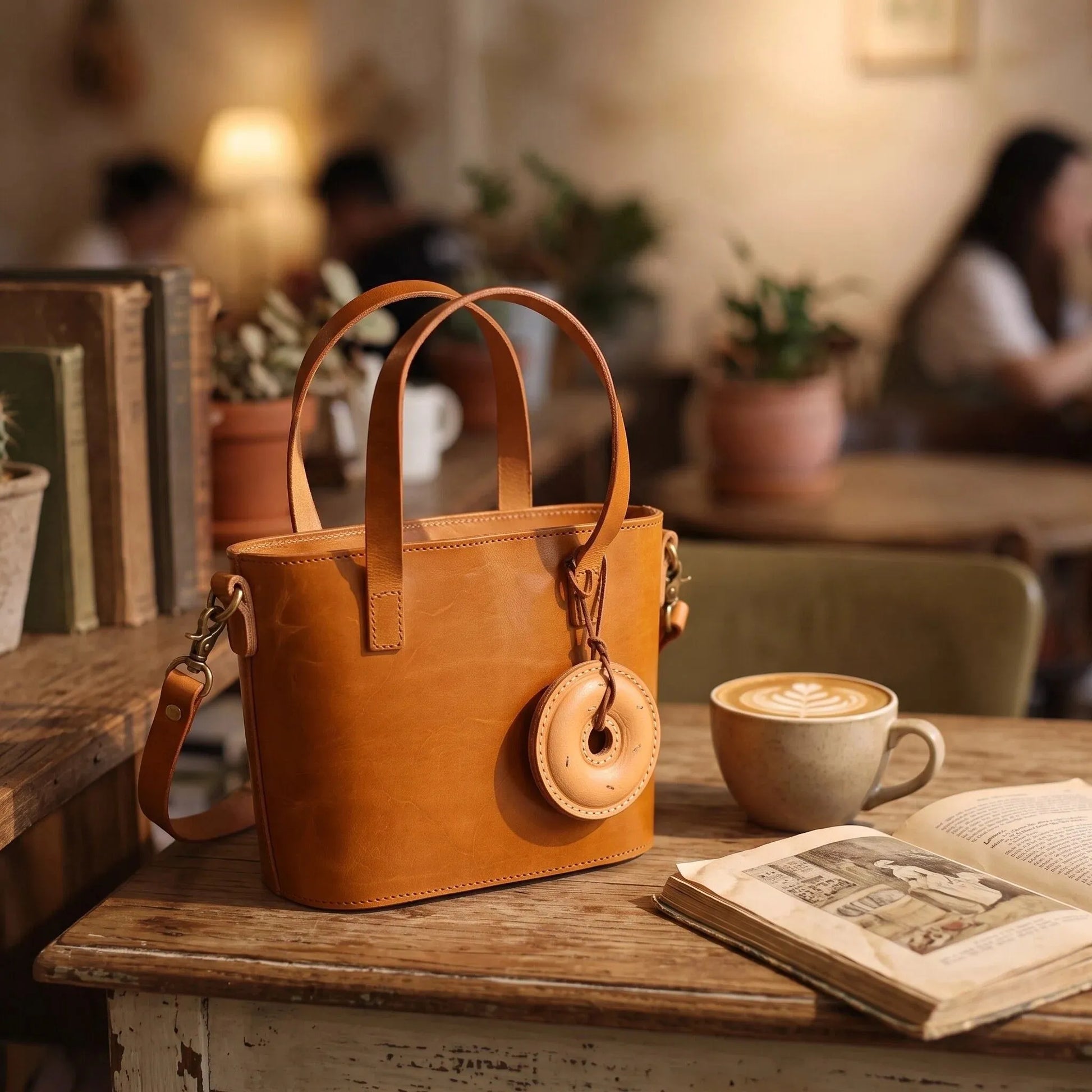 Vintage Tan Leather Mini Tote Basket Bag